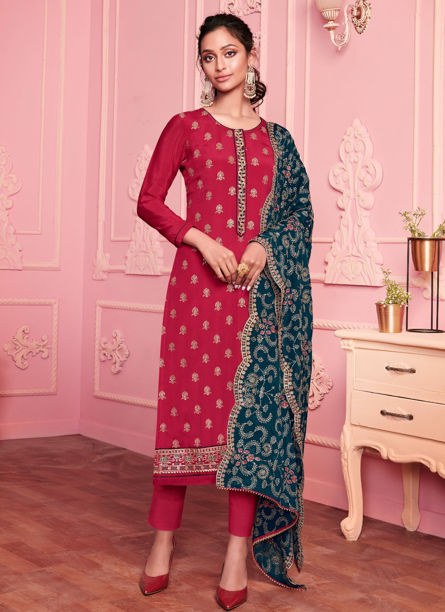 Rose Red Salwar Suit ☀ Matching Dupatta ...